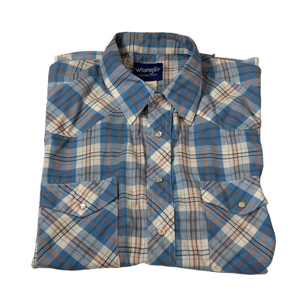 Wrangler Western Wear Pearl Snap Mens Size 1X Shirt Short Sleeve Blue Plaid